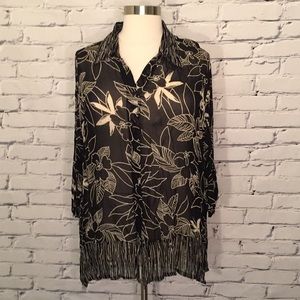 Avenue Semi sheer black buttoned blouse